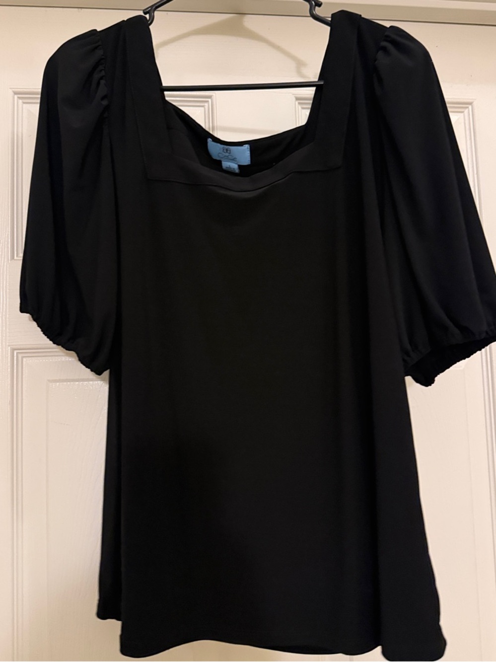 Black Square-Neck Puff Sleeve CeCe Top